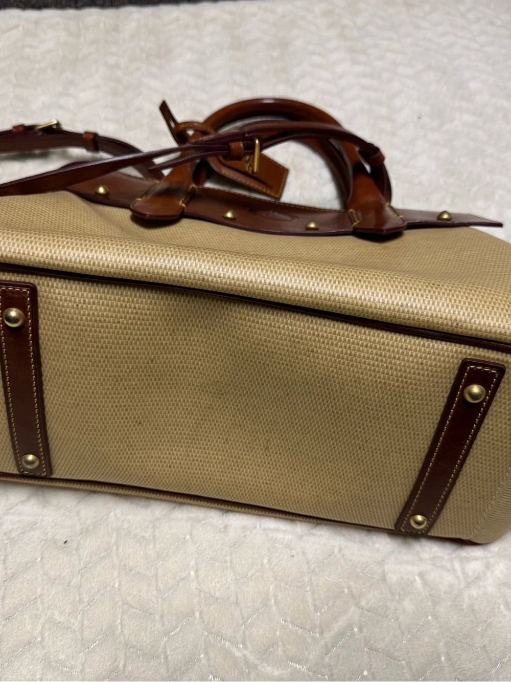 Dooney & Bourke Cream Satchel with Tan Leather Trim - Picture 7 of 15